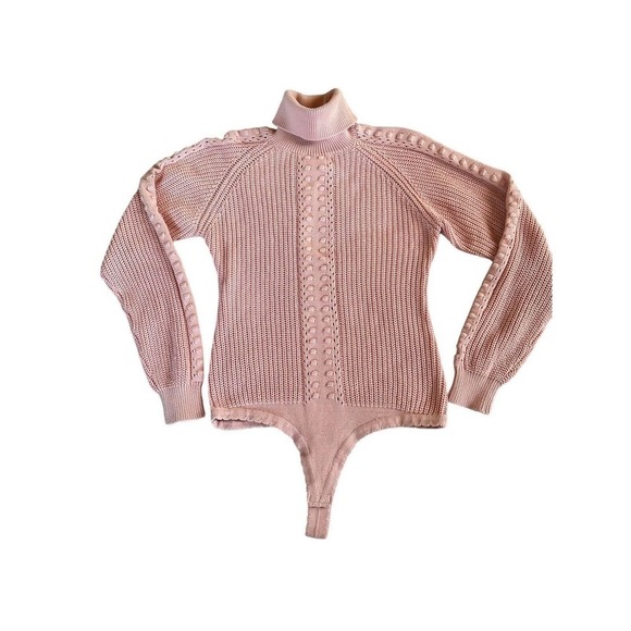 Only Hearts Revolve Bubble Gum Pink Turtleneck Knit Bodysuit in Tender Size L - Picture 4 of 15